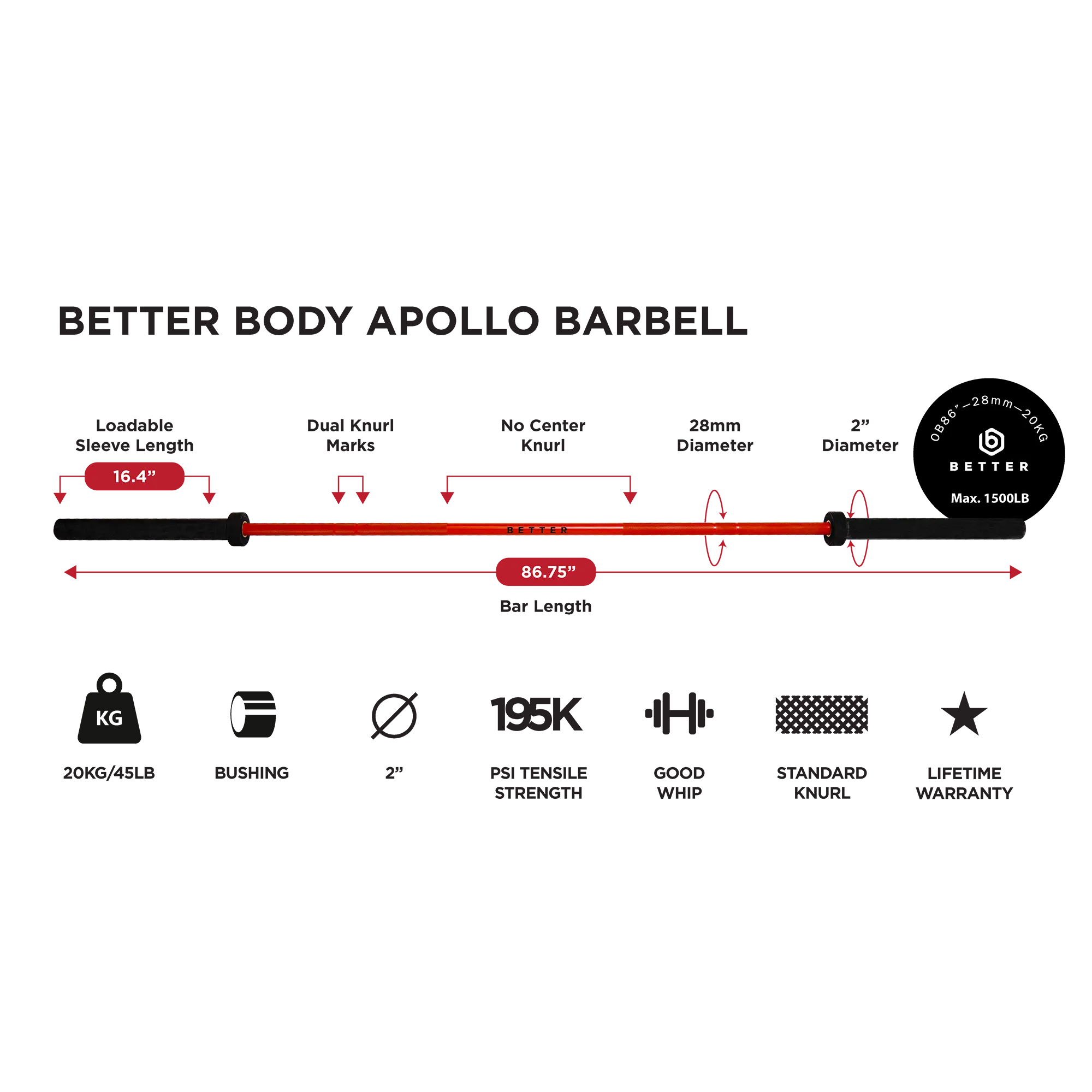 The Apollo Barbell | 20KG | 45LB Footprint