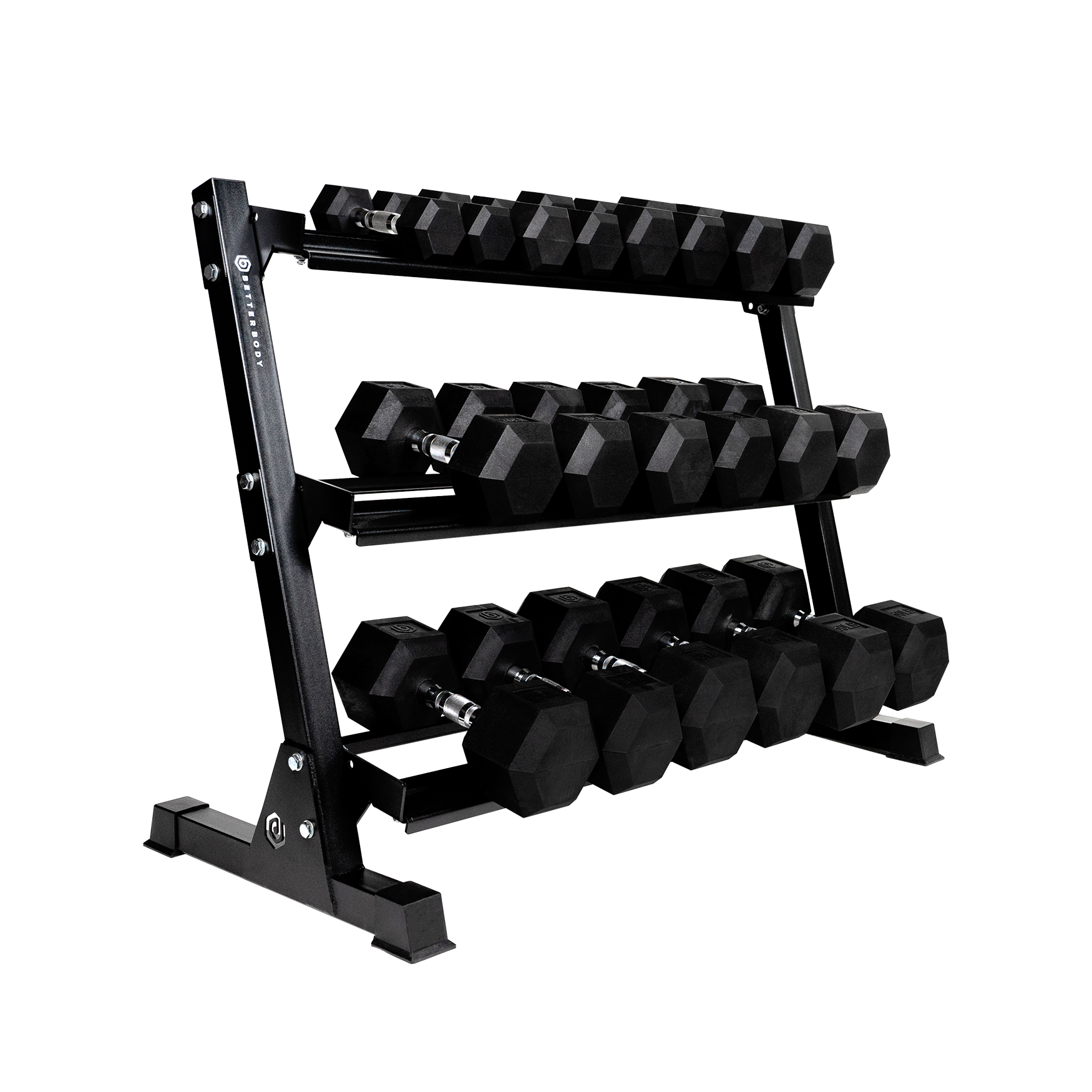 Better Body Rubber Hex Dumbbell Set Weight Rack Bundle 5