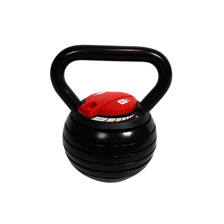 black and red kettlebell with adjustable weight settings