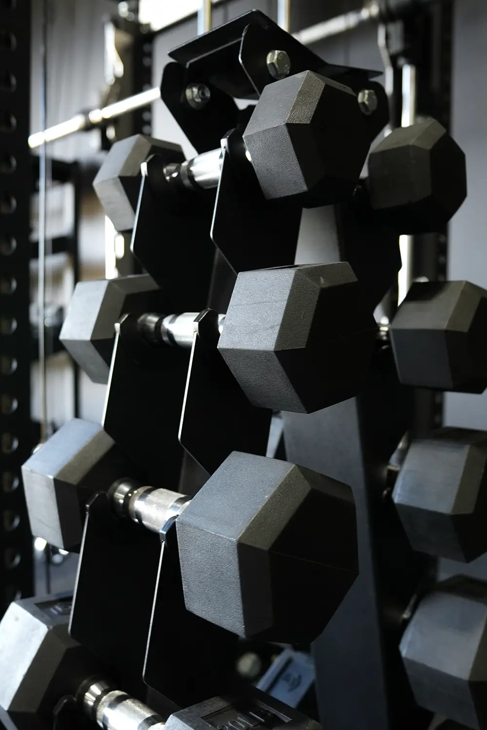 Better Body Rubber Hex Dumbbell Set + Weight Rack | 5-30lbs
