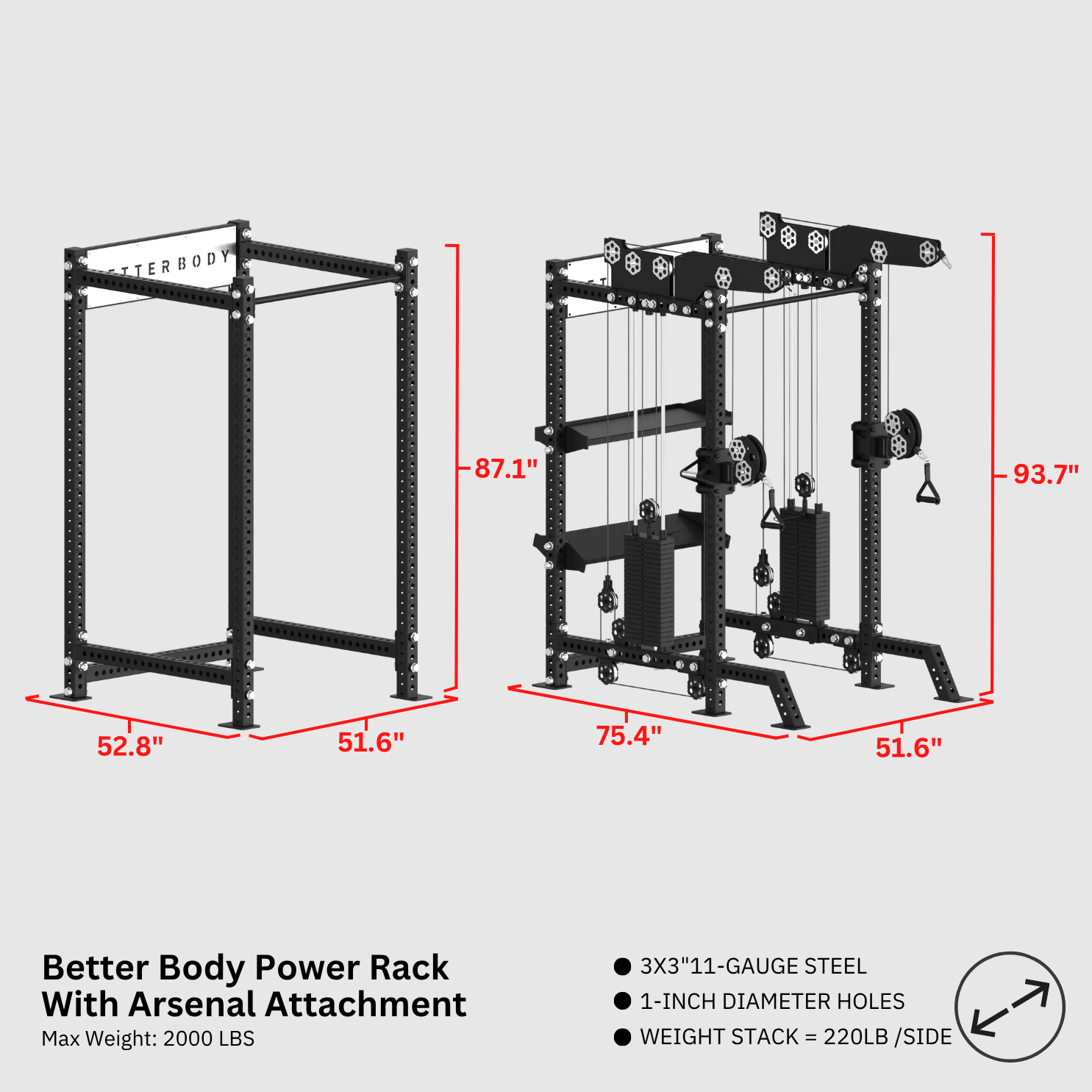 Power Rack with Arsenal Attachment Footprint