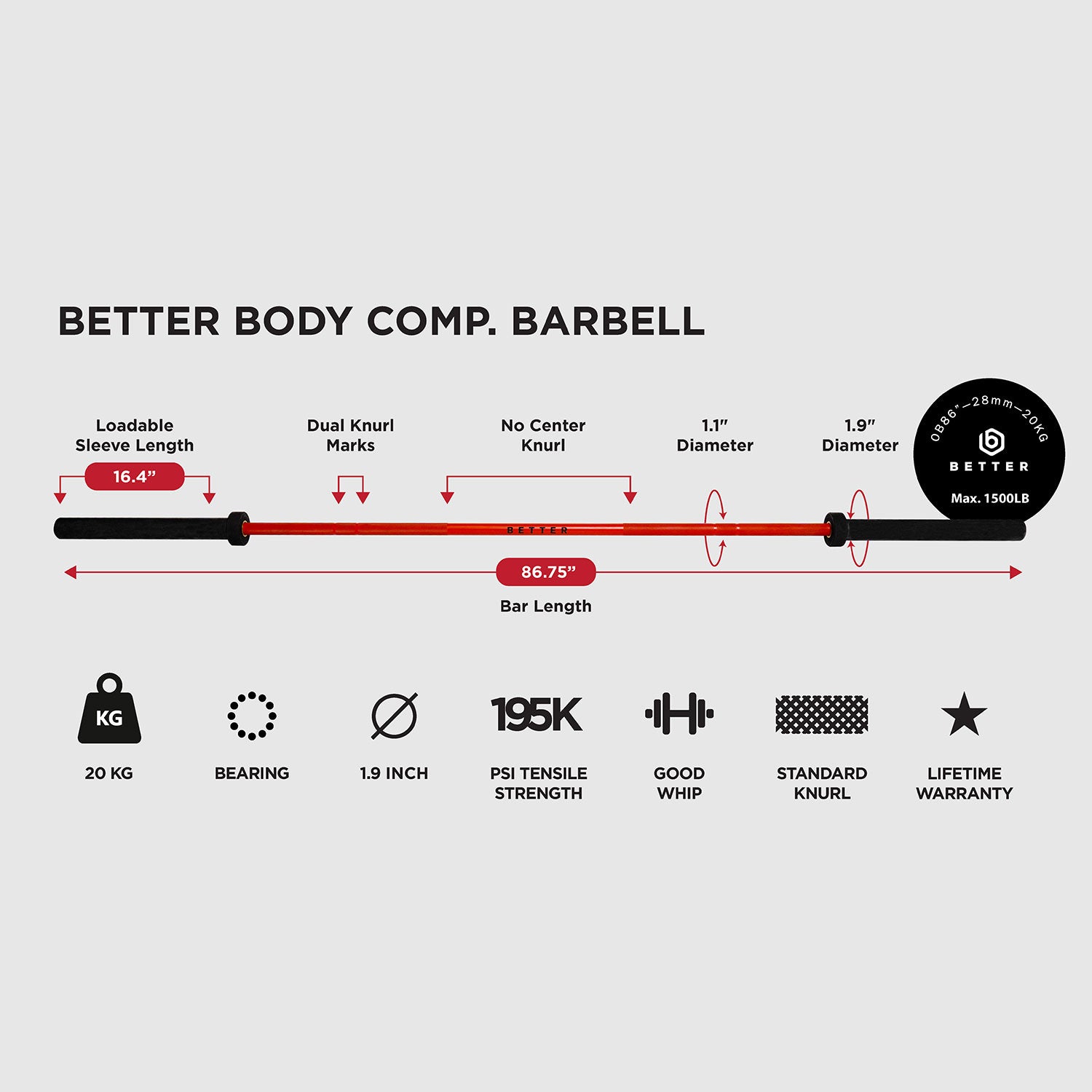 Better Body Competition Barbell | 45lbs Footprint