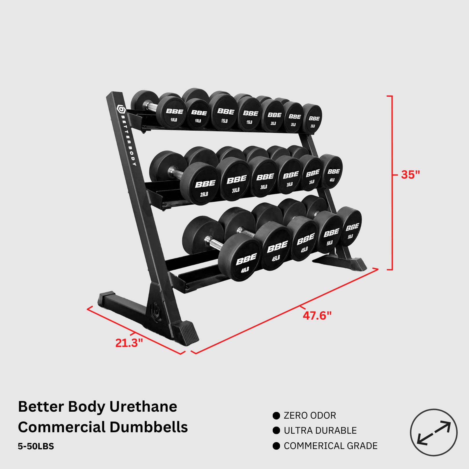 Urethane Commercial Dumbbells (LB) Footprint