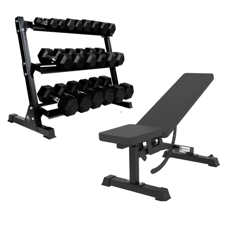 Better Body Rubber Hex Dumbbell Set & Bench Bundle