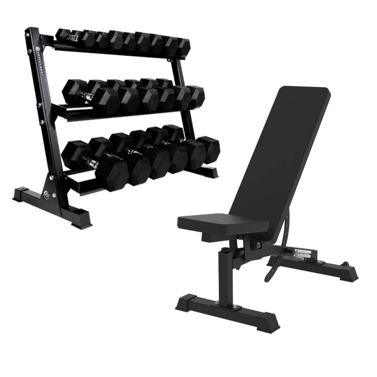 Better Body Rubber Hex Dumbbell Set & Bench Bundle
