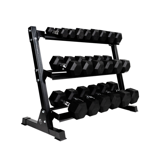 Better Body Rubber Hex Dumbbell Set + Weight Rack Bundle 5-50lbs ...