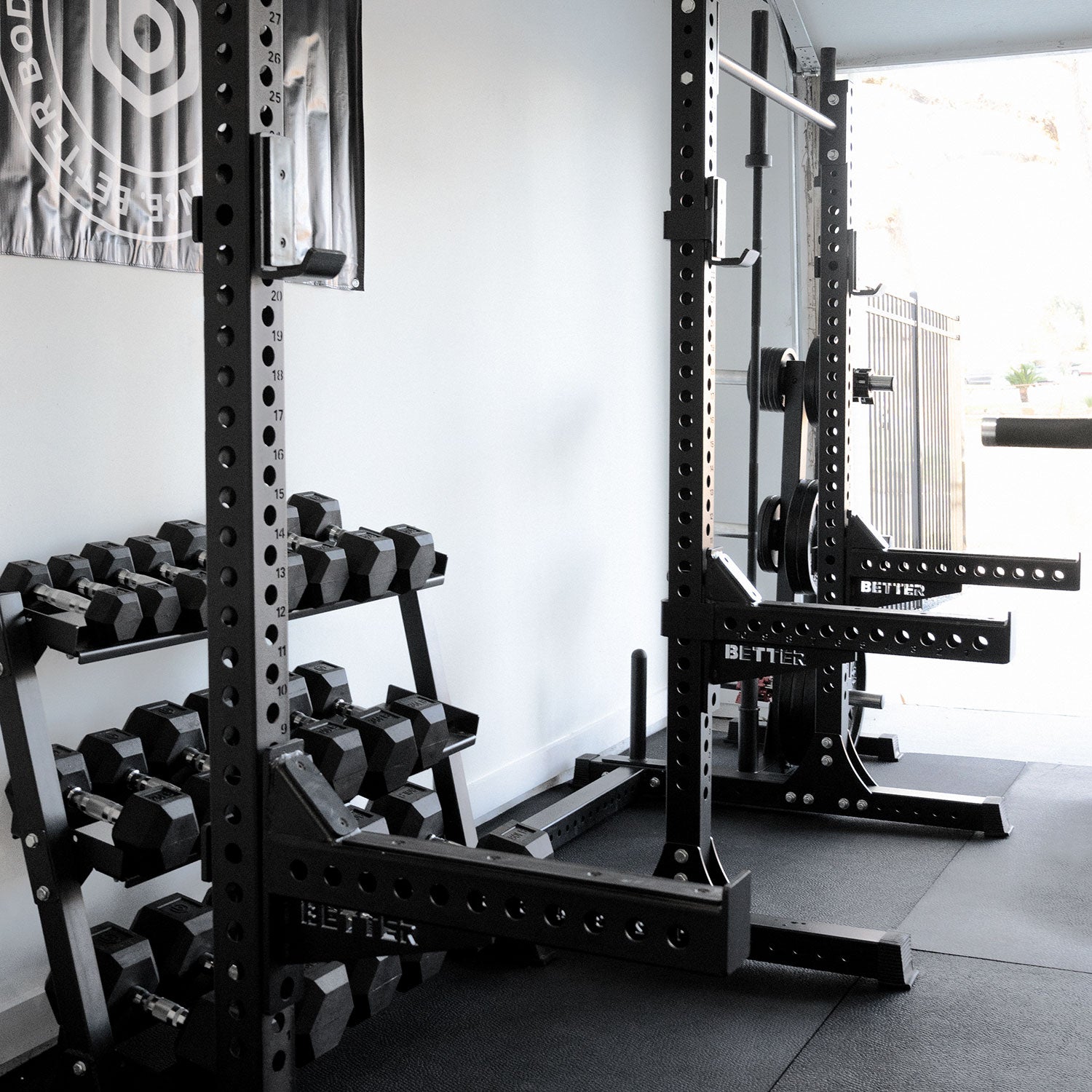 Better Body Rubber Hex Dumbbell Set + Weight Rack | 5-50lbs & Premium ...