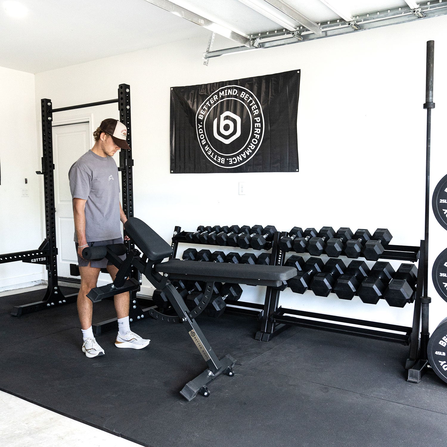 Better Body Rubber Hex Dumbbell Set + Weight Rack | 5-50lbs & Premium ...