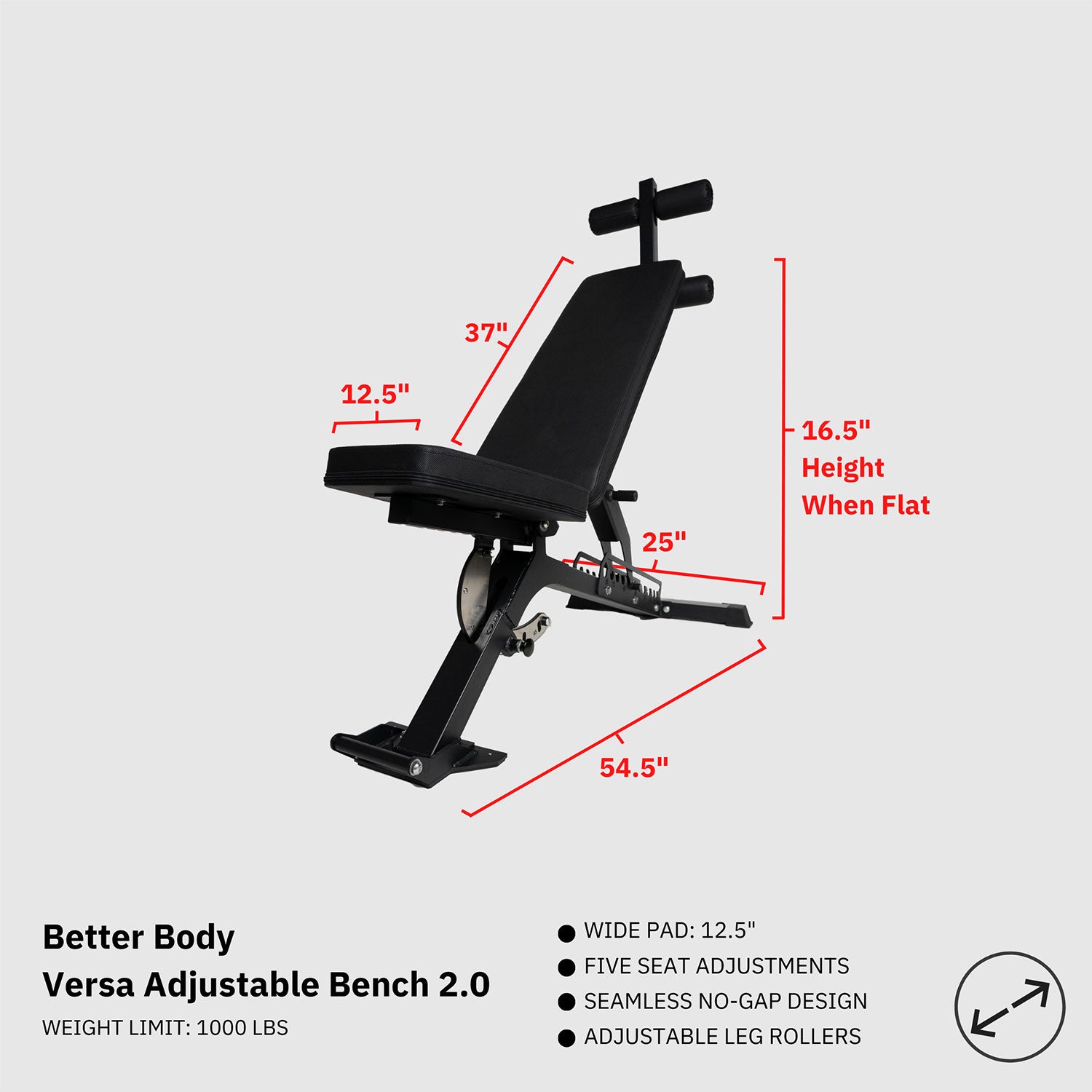 Better Body Versa Adjustable Bench 2.0 Footprint