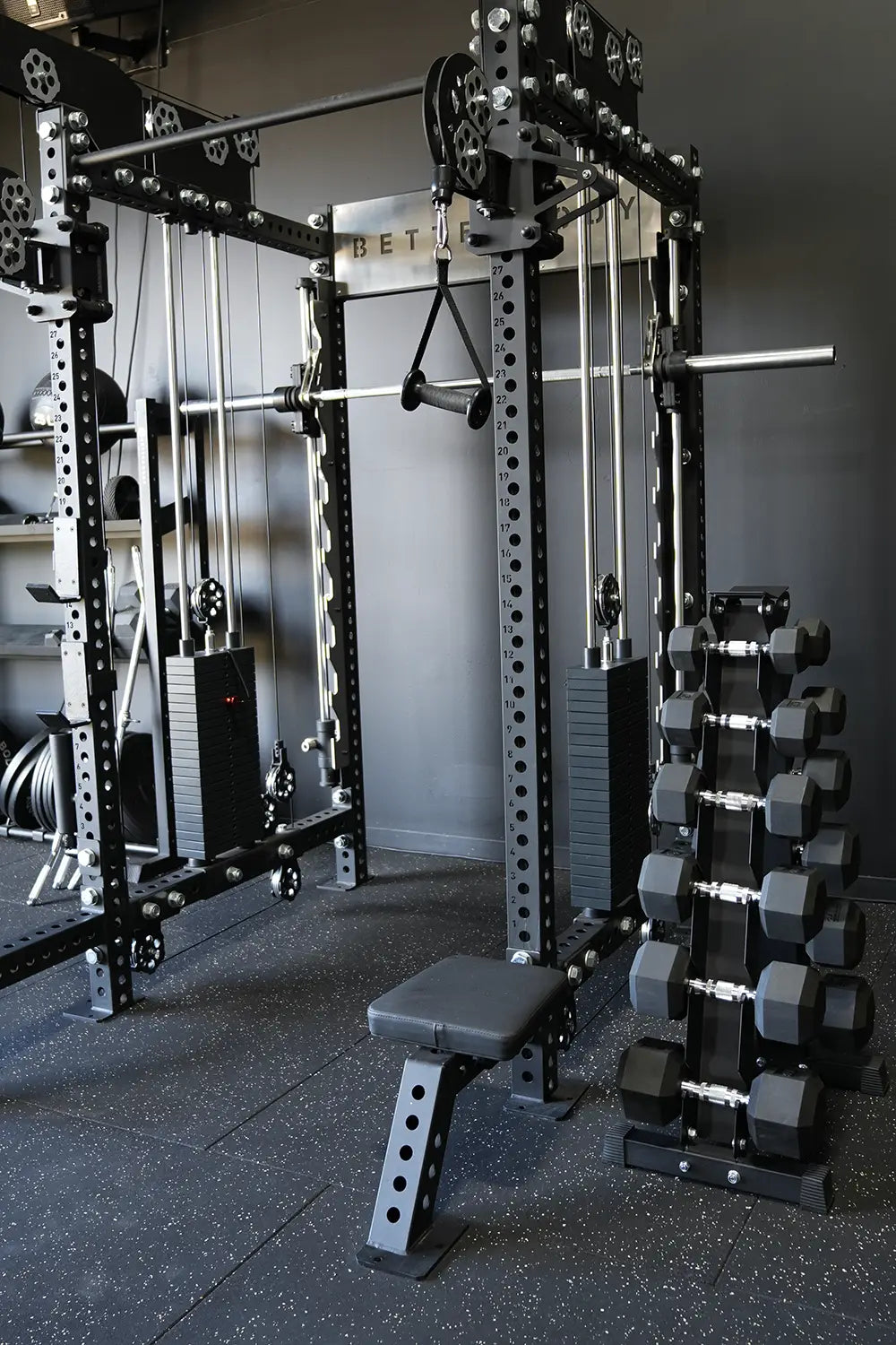 Better Body Rubber Hex Dumbbell Set + Weight Rack | 5-30lbs