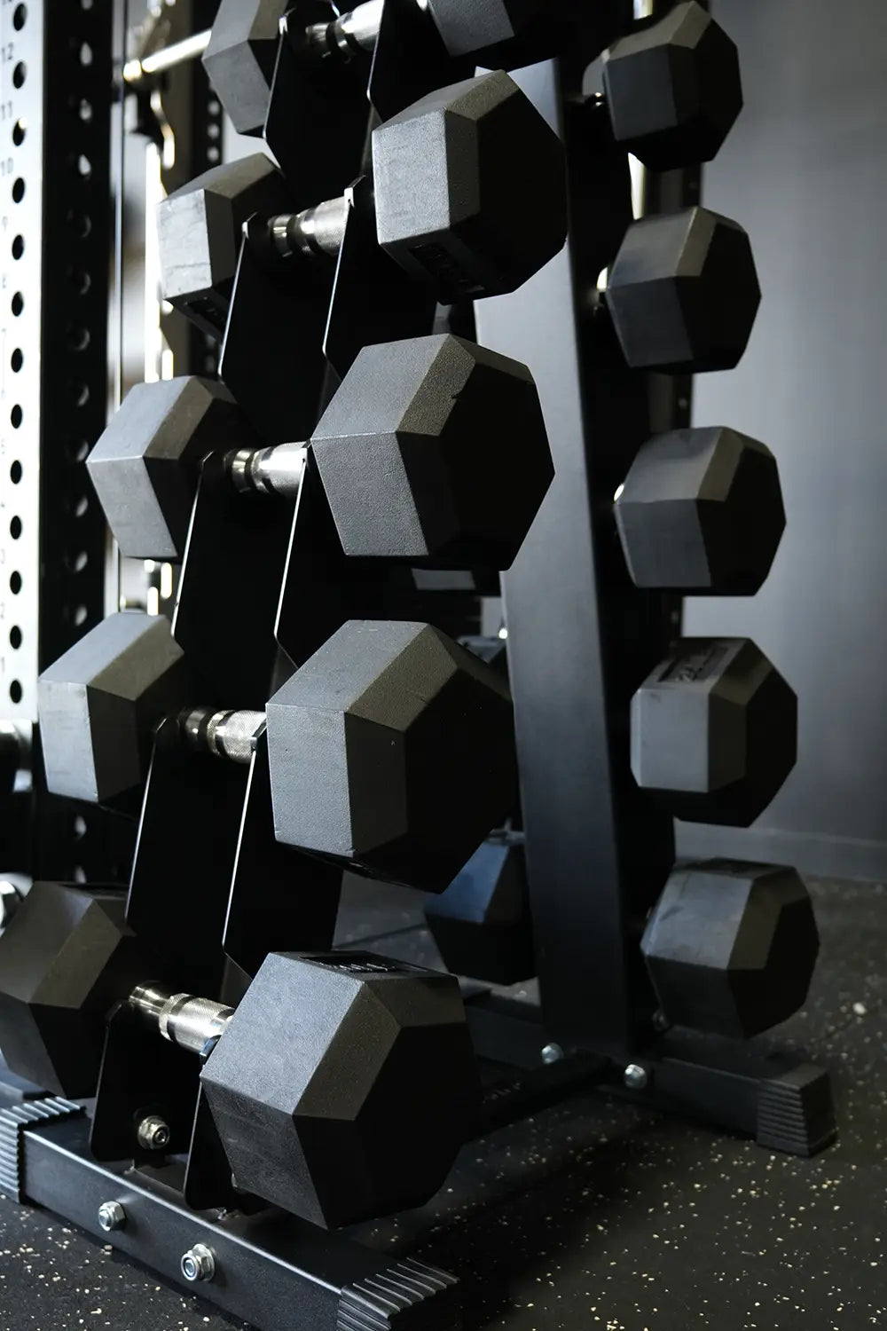Better Body Rubber Hex Dumbbell Set + Weight Rack | 5-30lbs