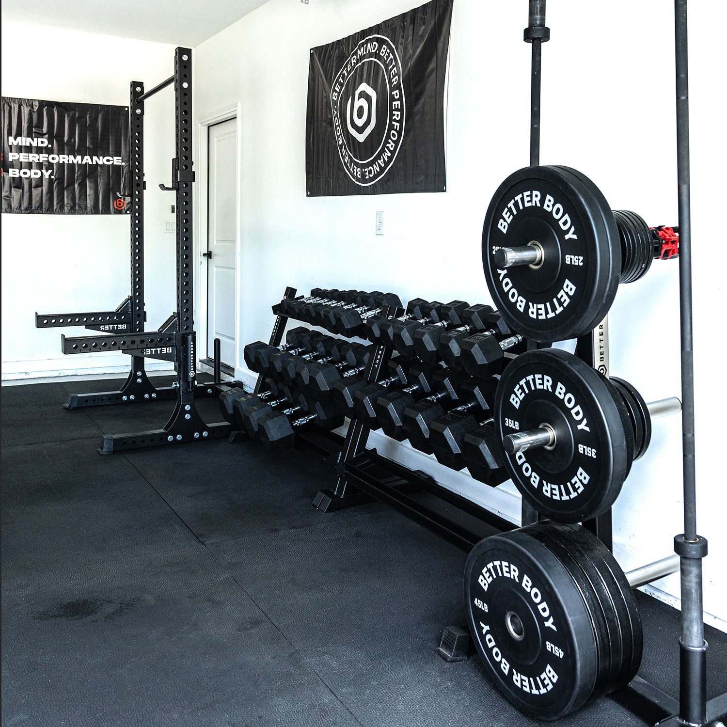 Better Body Rubber Hex Dumbbell Set + Weight Rack | 5-50lbs & Premium ...