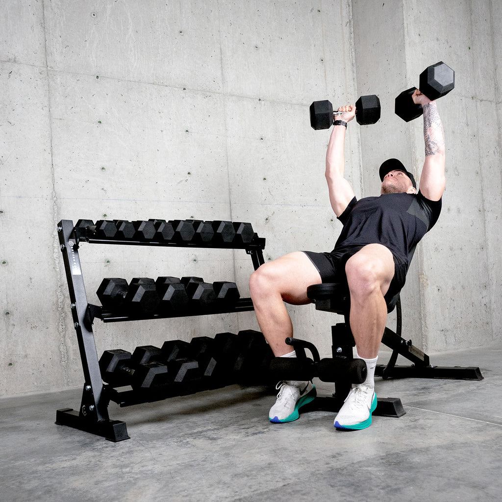 Better Body Rubber Hex Dumbbell Set + Weight Rack | 5-50lbs & Premium