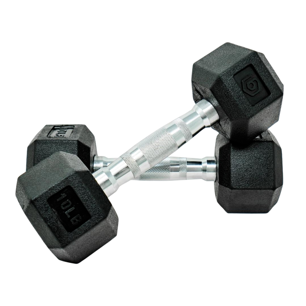 black and silver 10lb hex rubber dumbbell set