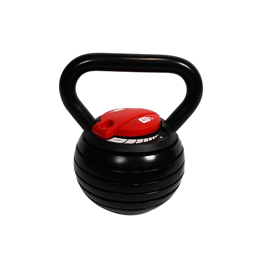 black and red kettlebell with adjustable weight settings